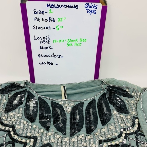 VTG Top Shop Flapper Great Gatsby Teal Blue Beaded Sequin Short Sleeve Tunic 2 - Picture 9 of 16
